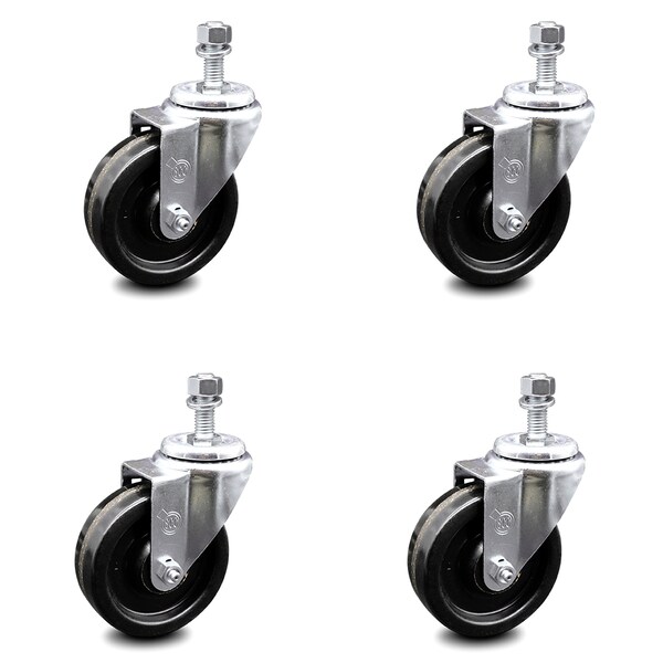 4 Inch Phenolic Wheel Swivel 1/2 Inch Threaded Stem Caster Set
